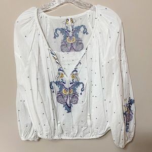 Free people white embroidered long sleeve blouse